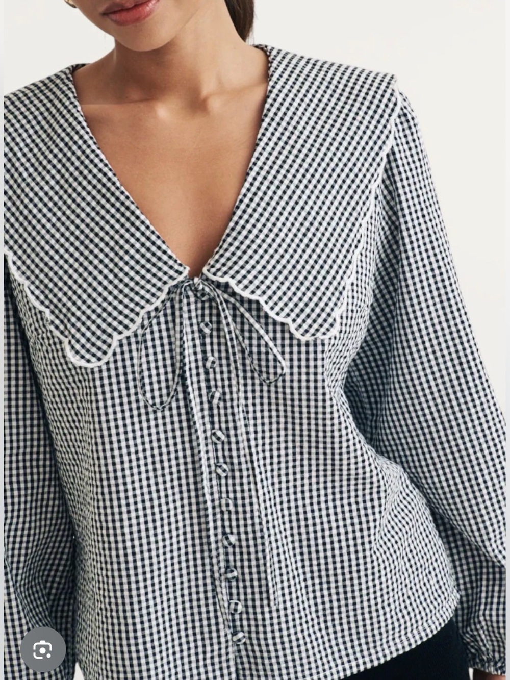 Nobody’s Child Gingham Blouse with Scalloped Collar - Black & White